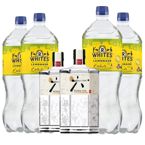 Case of 6 with Roku Japanese Premium Craft Gin 70 cl and R. White’s Lemonade | Spirit & Mixer Set